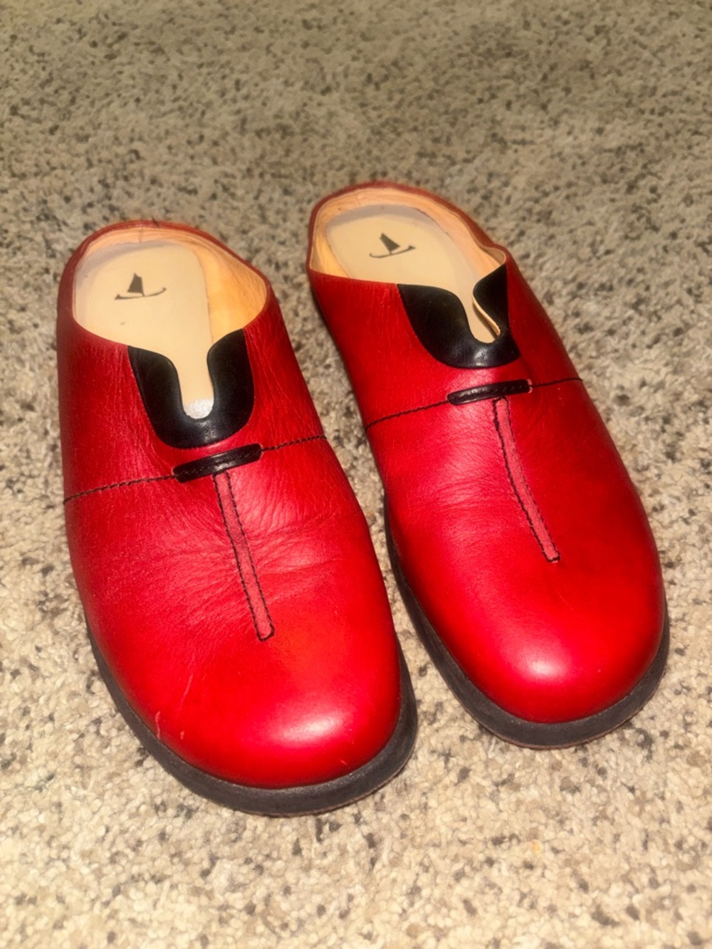 Murtosa Red Leather Slip On Clogs Size 40